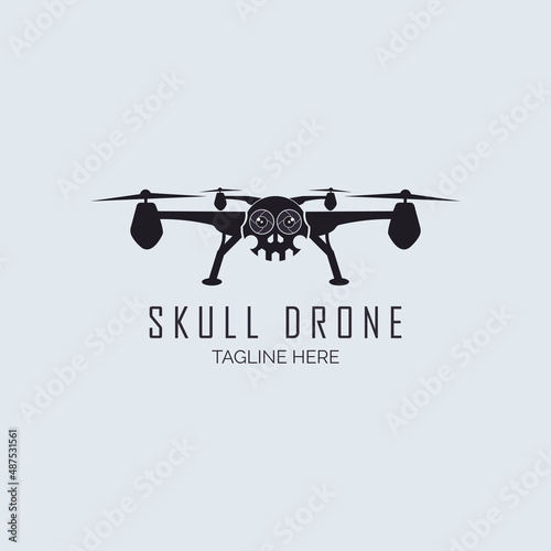 skull drone camera logo template design vector silhouette for brand or company and other