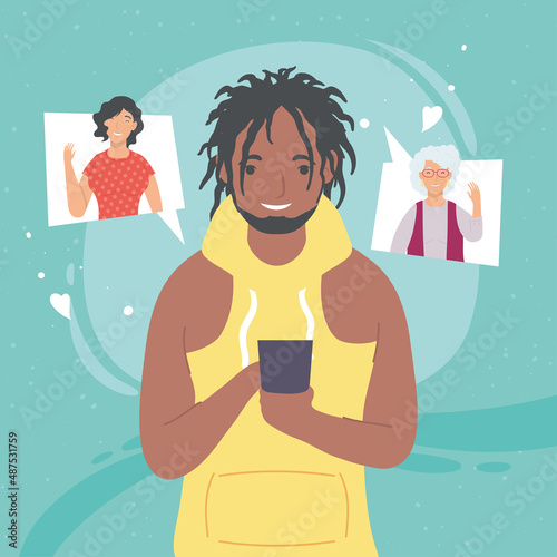 afro man using smartphone