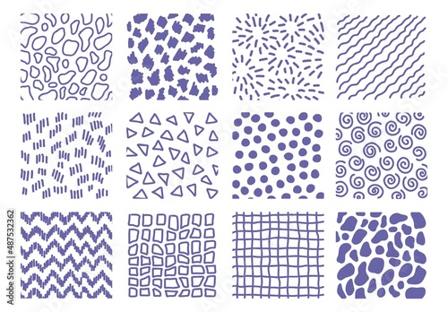 Set of hand drawn doodle sketch texture elements. Trendy colors tileable textures, very peri