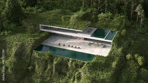 Wallpaper Mural HD video modern minimalism style architecture design. House terrace and swimming pool. Nature landscape and forest. 3d render illustration exterior. Torontodigital.ca
