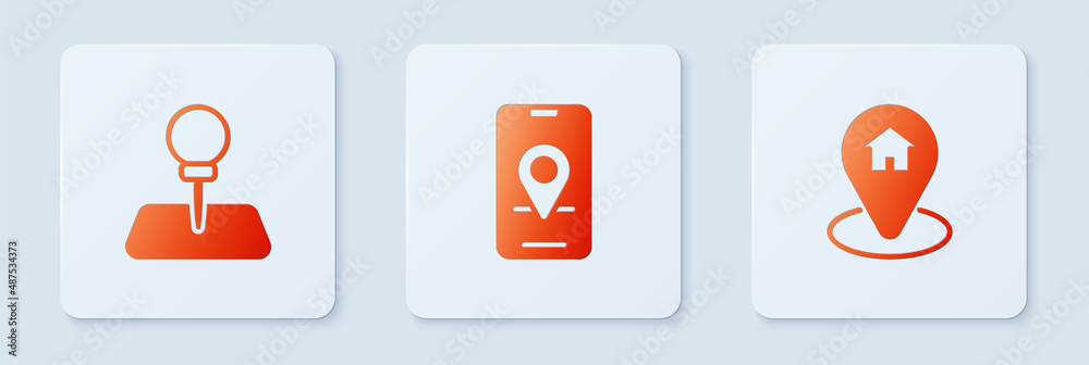 Set City map navigation, Push pin and Location with house. White square button. Vector