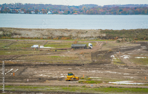 Photography Construction machines working on a new city development project, Lynetteholmen in Copenhagen