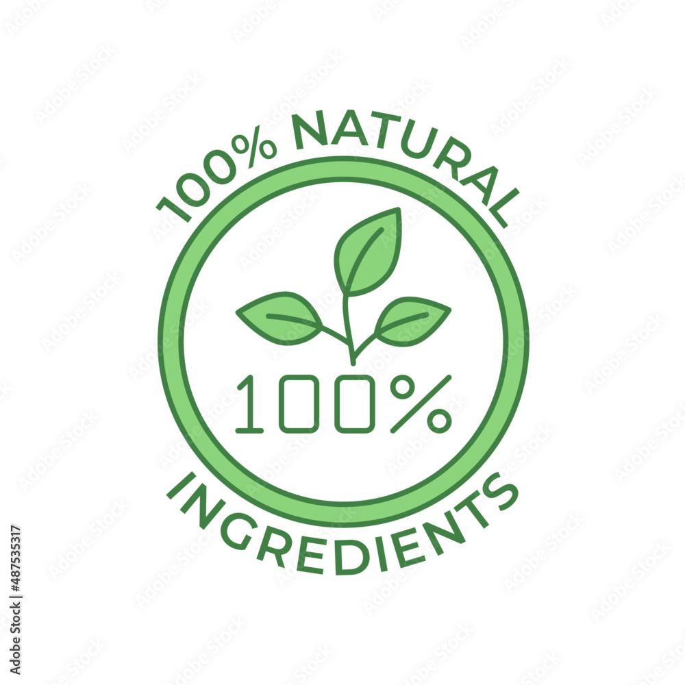 100% natural ingredients label icon in color icon, isolated on white background 100% natural ingredients label icon in color icon, isolated on white background