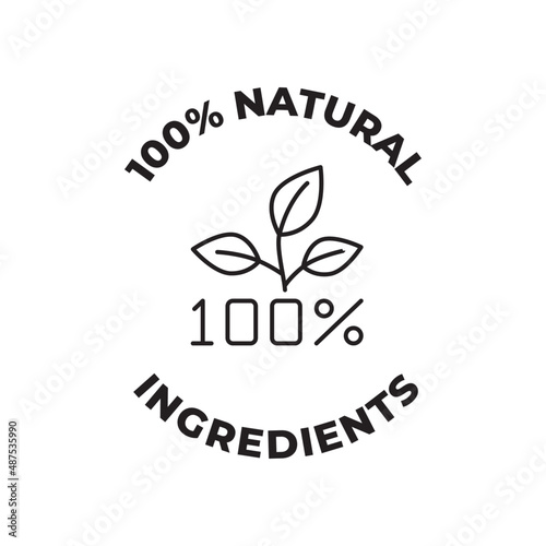 100% natural ingredients label icon in black line style icon, style isolated on white background
