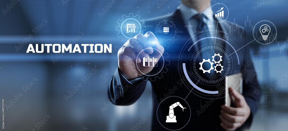 Automation Innovation technology concept. Businessman pressing button on screen. Automation Innovation technology concept. Businessman pressing button on screen.
