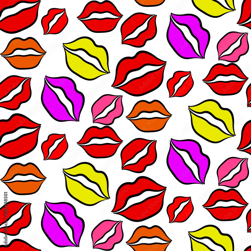 Naklejka premium Vector seamless love symbol pattern, with stylish kisses