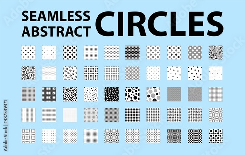 Big set of 50 seamless simple abstract patterns with circles and dots. Good for vector swatches.
