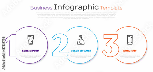 Set line Glass of beer, Tequila bottle and Shot glass. Business infographic template. Vector
