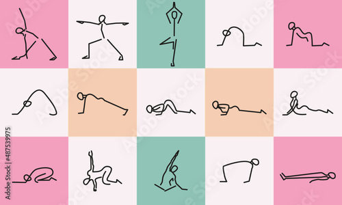 Set of line art yoga poses. 
