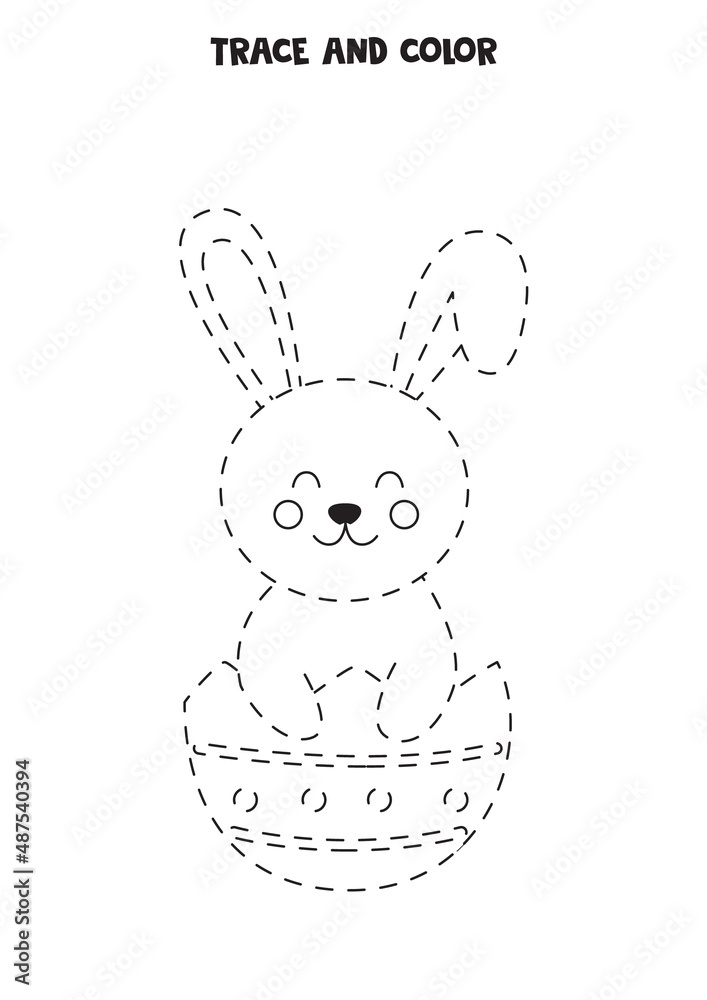 Fototapeta premium Trace and color cute Easter rabbit. Worksheet for children.