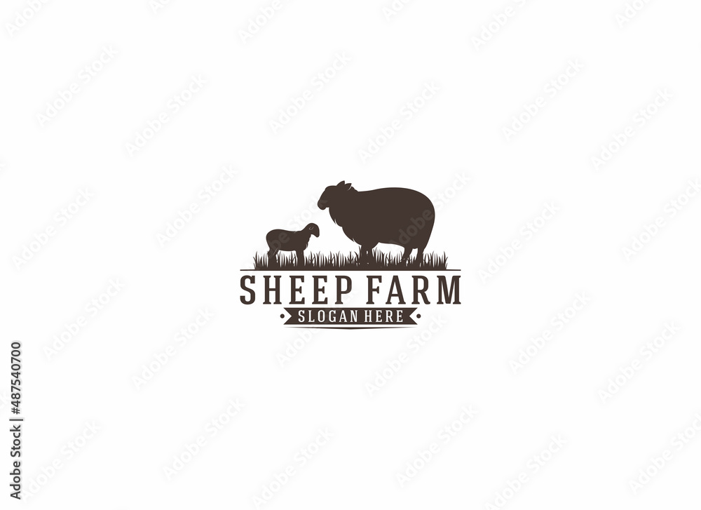 Obraz premium logo for sheep farm with illustration of sheep and cubs