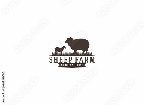 logo for sheep farm with illustration of sheep and cubs