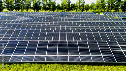 Top view of solar panels on a sunny summer day in Europe