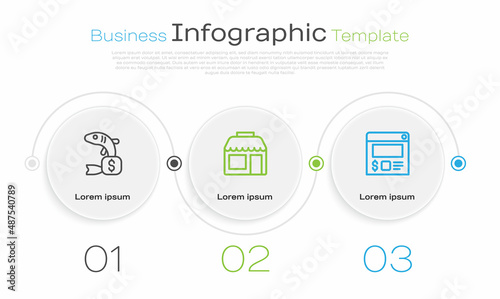 Set line Price tag for fish, Market store and Online ordering and delivery. Business infographic template. Vector
