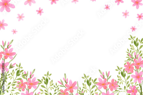 Wallpaper Mural Watercolor flowers. Frame with wild flowers. Invitation card with pink flowers. Torontodigital.ca