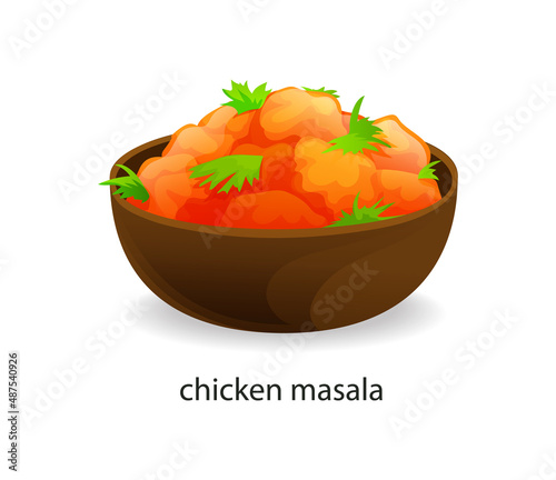 Traditional indian dish chicken masala slices vector