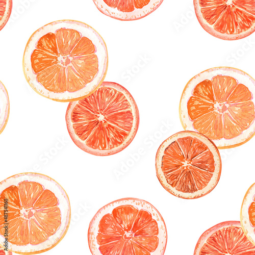 Oranges seamless pattern. Citrus , tangerines, sweet clementines. Vegetarian tropical fruit. Isolated elements. Stock illustration. Hand painted in watercolor.