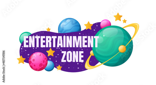 Kids zone entertainment childish banner label sticker badge
