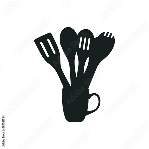 Set of Wooden Cooking Utensils in a Cup Silhouette Stock Illustration.