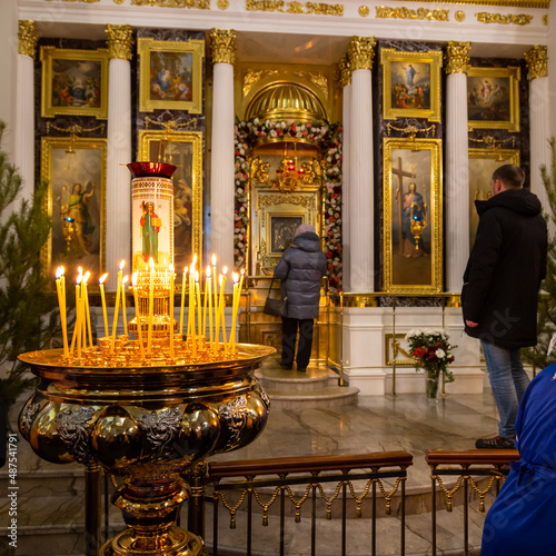 Church with white columns in the city of Kazan photo