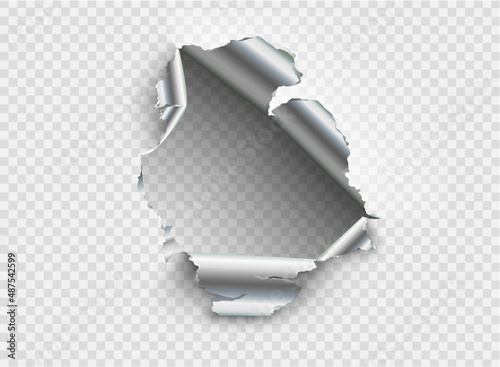 ragged Hole torn in ripped metal on transparent background