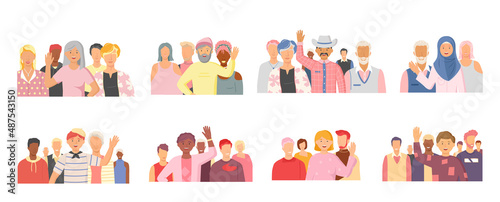 Multiethnic group of people standing together community and togetherness concept, diversity portrait. Characters men and women isolated on white. Crowd community. Social diversity friends or relatives