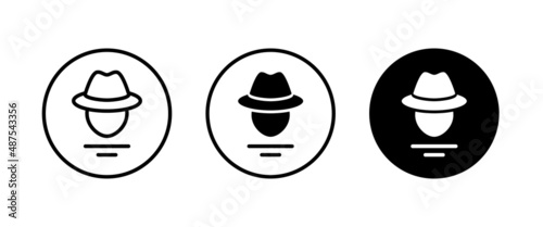Avatar man in a hat icons , Secret service agent, Spy man icon Wanted button, vector, sign, symbol, logo, illustration, editable stroke, flat design style isolated on white