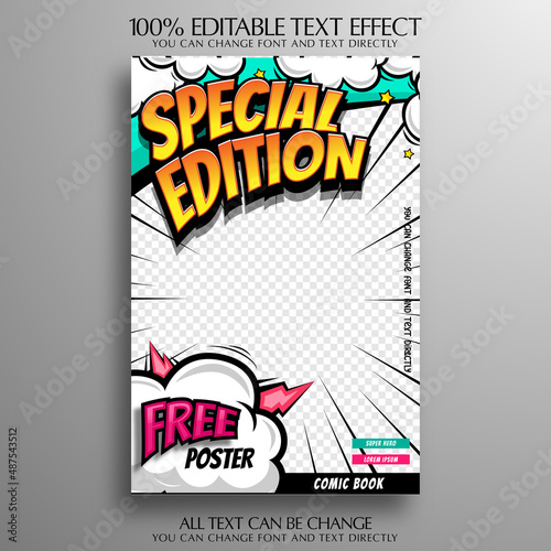 Comic magazine template with editable text effect
