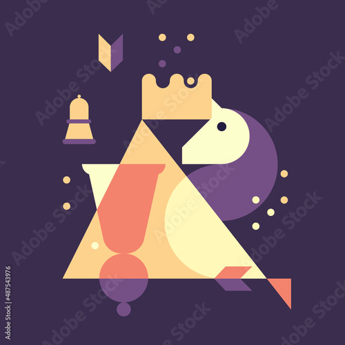 Square art print with chess and geometric elements. Design in abstract style.