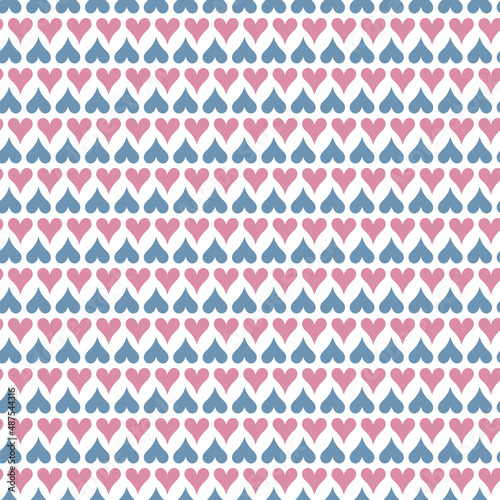 Hearts. Seamless vector pattern. Pink and blue symbols of love. Endless romantic ornament. Repeating gentle background. Valentine's day. Isolated colorless background. Idea for web design, packaging
