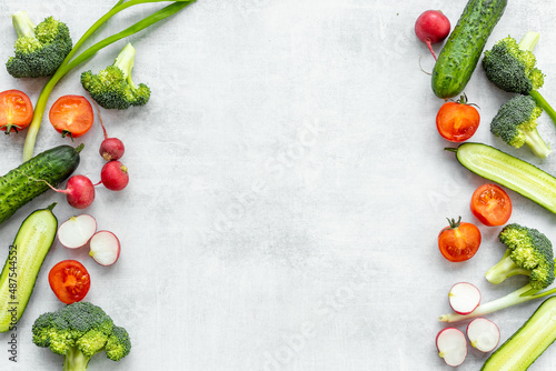 Colorful vegetables background. Food cooking banner top view photo