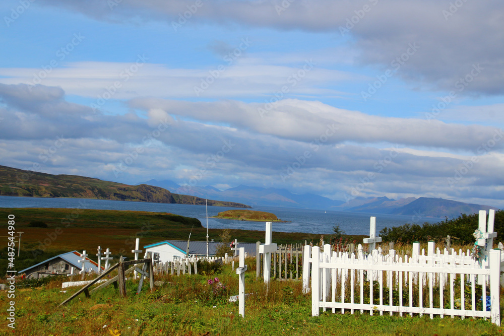 View of Mud Bay from the cemetery in Sand Point or Qagun Tayagungin, Alaska
