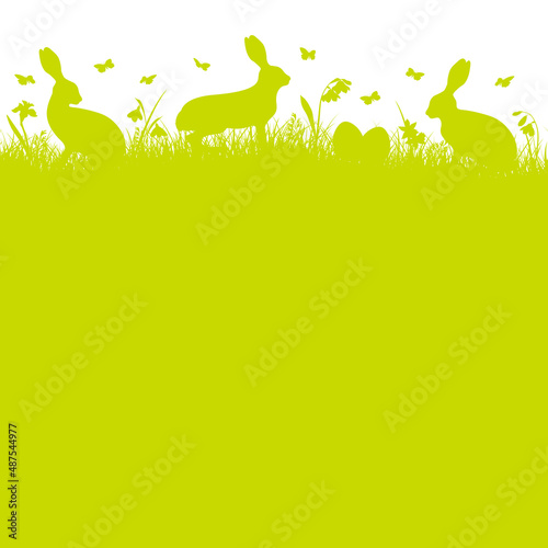 Umriss 3 Osterhasen Eier Wiese Hellgrün