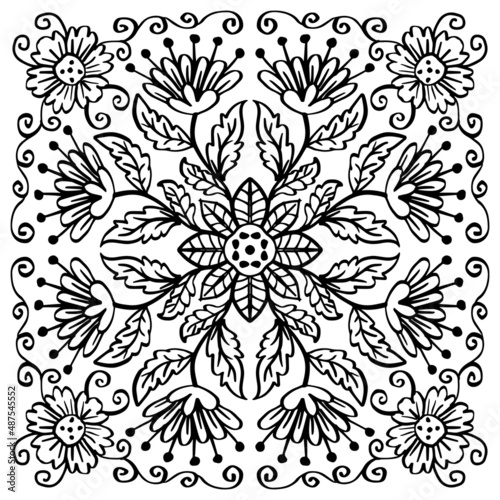 Floral mandala pattern hand drawing illustration.