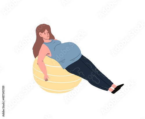 Vector flat cartoon character,pregnant woman doing exercises on fitness ball-pregnancy courses for new mothers,childbirth preparation,healthy happy motherhood social concept,web site banner ad design