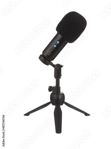 Microphone isolated on white background. Microphone with a desk stand.