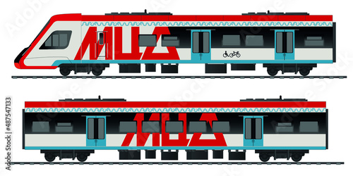 Russian Railway carriage. Passenger train cars. Electric train. Vector. Text in russian: MCD.