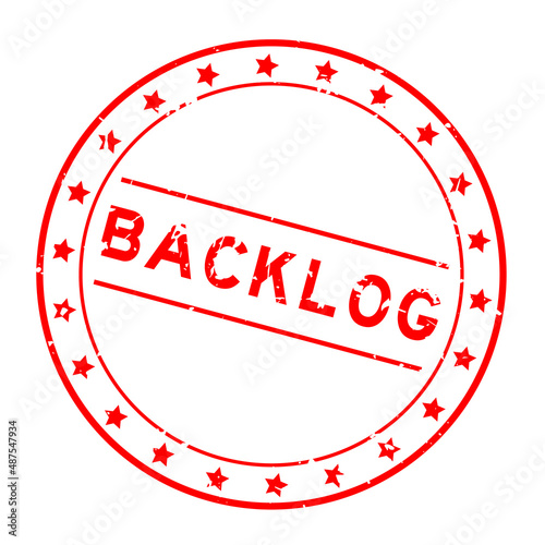 Grunge red backlog word round rubber seal stamp on white background
