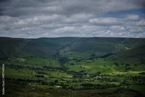 view of the valley with dark dramatic sky