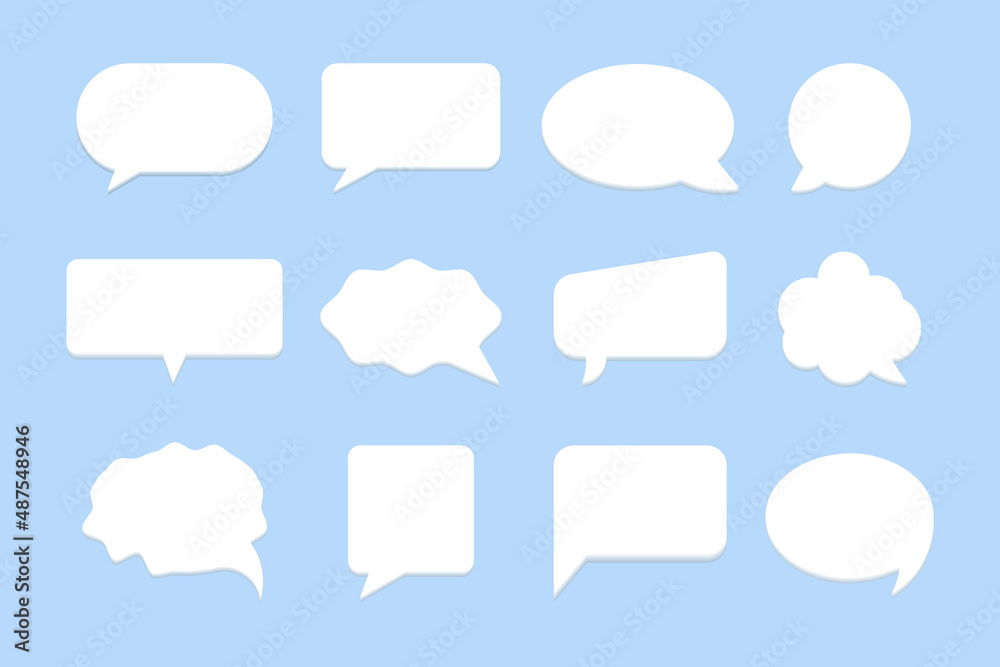 white blank speech bubble set isolated on blue background. vector illustration. white blank speech bubble set isolated on blue background. vector illustration.
