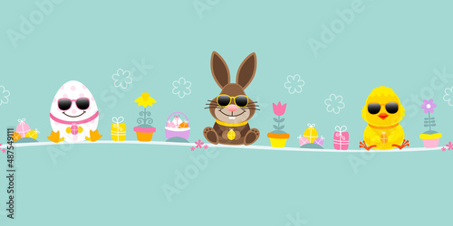 Osterei, Osterhase & Küken Sonnenbrille Icons Banner Türkis