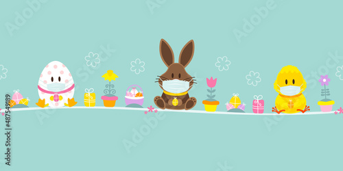 Osterei, Osterhase & Küken Maske Icons Banner Türkis