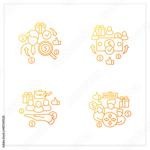 Universal basic income gradient icons set. Dilative class, supporting workers, universal payment, individual payment.Isolated vector illustration.Suitable to banners, mobile apps and presentation
