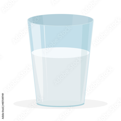 A glass of milk. A blue glass container with a white liquid. Vector illustration isolated on a white background for design and web.