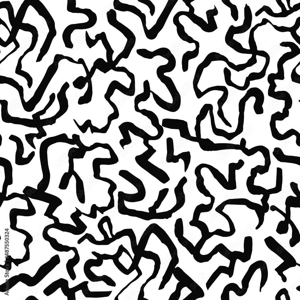 Trandy graphic scribble. Black and white colors. Abstract seamless pattern. Vector image. Design for fabric, wallpaper. Trandy graphic scribble. Black and white colors. Abstract seamless pattern. Vector image. Design for fabric, wallpaper.