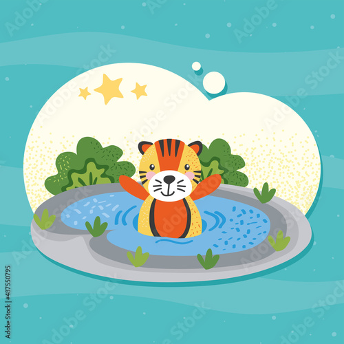 tiger swiming in lake