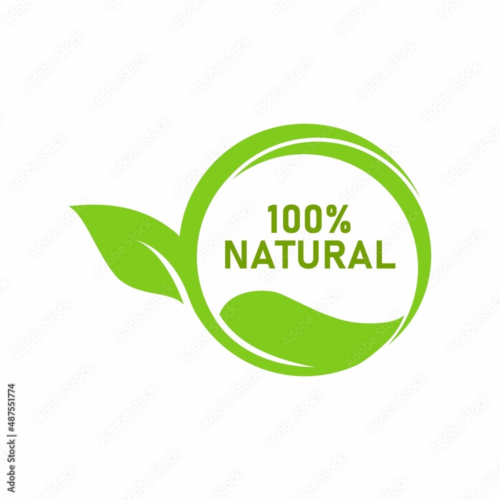 100% natural with circle leaf vector logo template. Suitable for product label 100% natural with circle leaf vector logo template. Suitable for product label