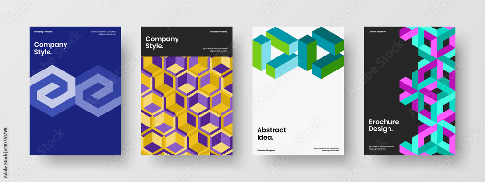 Fototapeta premium Fresh geometric shapes poster concept composition. Amazing catalog cover A4 design vector template bundle.