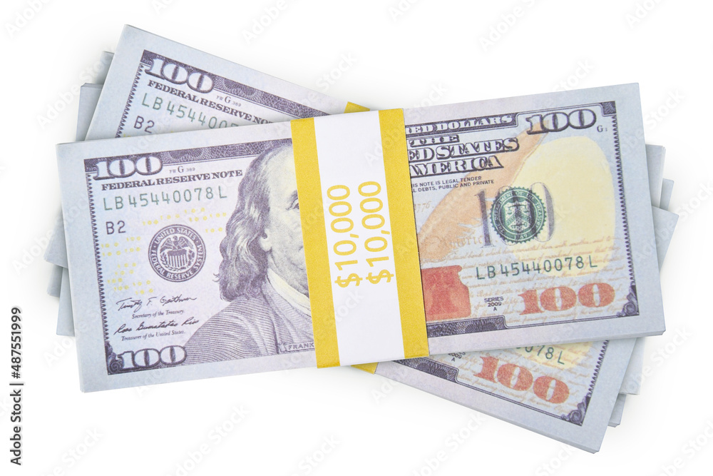 10 thousand American dollars on white background , 100 dollars bill close up isolated
10 thousand American dollars on white background , 100 dollars bill close up isolated