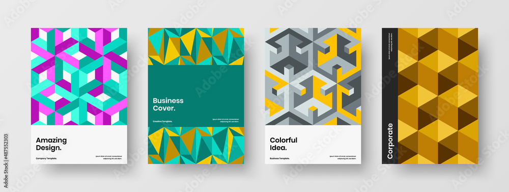 Naklejka premium Trendy mosaic shapes banner illustration set. Modern postcard A4 vector design layout bundle.